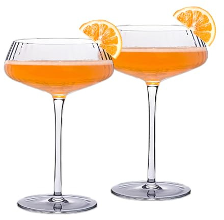 JXAXD 2 Stück Espresso Martini Gläser 289 ml, Gerippte Cocktailgläser, Martini Gläser Cocktailgläser Set, Klassische Cocktail-Galssware, Bar-Trinkgläser-Set, Perfekt für Cocktail, Wein, Bar, B