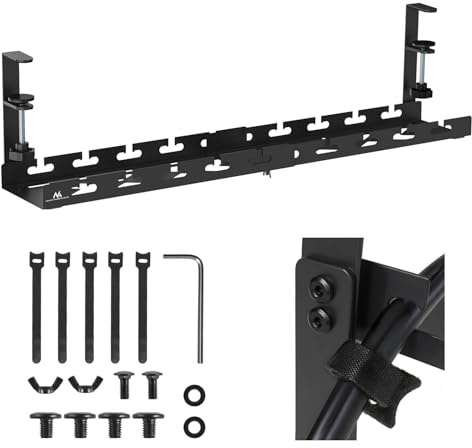 Organisateur de câbles Extensible Maclean MC-103 B sous Bureau 43 à 72 cm Noir Fixation par Serrage Charge 5 kg Support multiprises Cache câbles Robuste Acier avec kit de Montage et Attaches Velcro