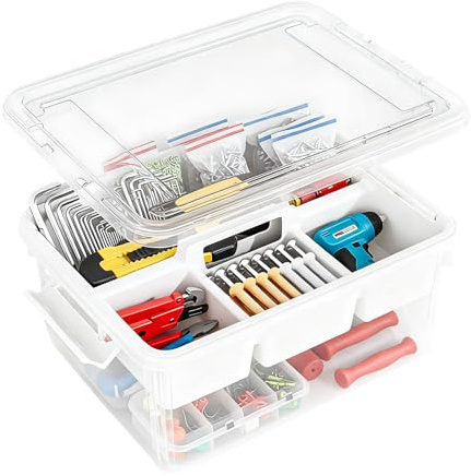 Ecofocet 16L Scatole Plastica con Coperchio, Contenitore Giochi Bambini, Scatola Medicinali, Scatola Portaoggetti Multiuso, Organizer Portatile Plastica per Cucito/Perline/Medicine/Strumenti