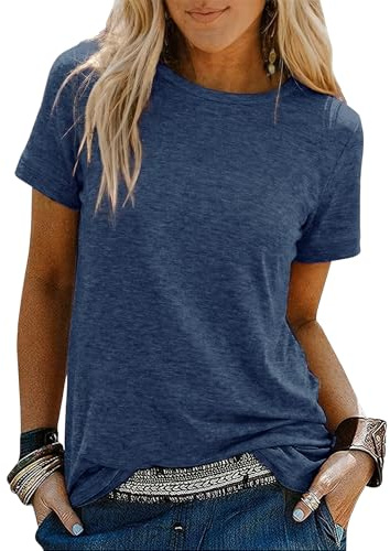 Demegimi T Shirt Femme Col V Manches Courtes Basique Leger Haut Ample Ete | Top Femme Chic - Blouse Ete - Loisirs Plage Maison Bureau - Tissu Doux Respirant - Printemps Ete Femme S-XXL