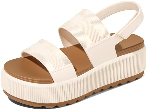 Marc Ford White Platform Sandals for Women 2026 Flatform Water Sandals Chunky Wedge Lug Sole Lightweight Comfortable Summer Outfit Walking Beach Vacation Essentials Trendy Shoe Resort Wears Size 7