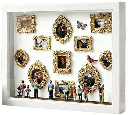Mini Cornici Per Foto Da Museo, Kit Cornice Per Scatole Porta Shadow 22,7x31,4x3,7 Cm Con Lights, Scatola Fai Da Te Per Mini Sagome Da Museo, 11 Small Cornici Dorate E 8 Figurine, Decorazione