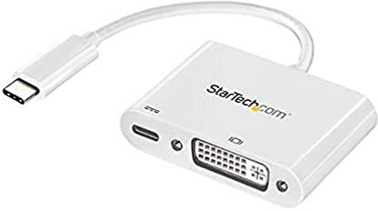 StarTech.com USB C to DVI Adapter with Power Delivery - 1080p USB Type-C to DVI-D Single Link Video Display Converter w/ Charging - 60W PD Pass-Through - Thunderbolt 3 Compatible - White (CDP2DVIUCPW)