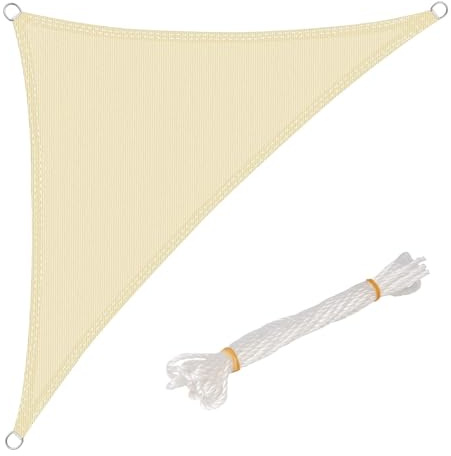 WOLTU Toldo Vela de Sombra Triangular 5x5x7 m HDPE Transpirable Anti Rayos UV Solar protección 85% Resistente y para Jardín, Patio, Exteriores Arena, Crema