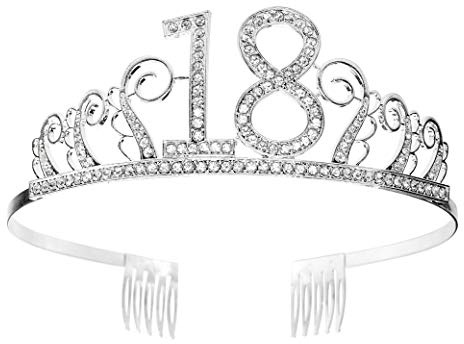 Couronne Anniversaire 18 Ans Tiare Diadème Princesse avec Peigne Strass Cristal Argent Articles de Fête et Décorations