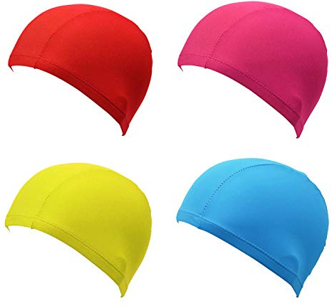 SUNTRADE 4 Pack Nylon Spandex Fabric Swim Cap for Kids and Adult(not for Long Hair)