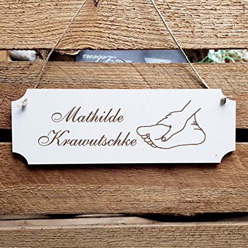 Schild « Fußpflege 02 » Türschild mit persönlicher Wunschgravur und Motiv - Größe ca. 20 x 6,7 x 0,5 cm - Shabby Dekoschild Dekoration Namensschild Name - Praxis Podologe Fußmassage Pediküre