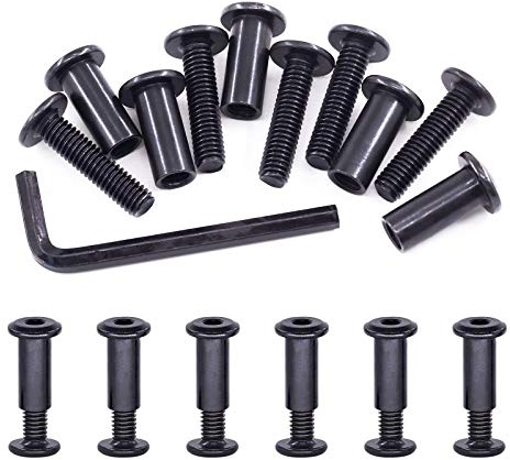 Swpeet 12Sets M6x25mm en acier au carbone noir Hex Drive Socket Cap Boulons Kit d'assortiment d'écrous de baril avec clé Allen de 1 pièce, vis Post Fit pour meubles Boulons de fixation de ceinture