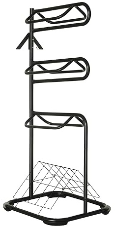 Saddle Rack 3 Tier Stand | Store up to 3 Saddles with additional Bridle Hooks and Blanket Dryer Rack | Freestanding Steel Saddle Holder | Large Non-Skid Feet | Equestrian Horse & Pony Tack Stable Gear