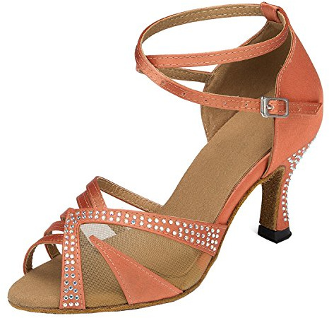 MINITOO L189 - Zapatos de baile latinos para mujer, Rhinestone naranja amarillo, 37.5 EU