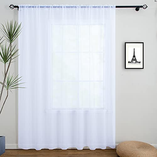 Linentalks Extra Wide White Sheer Curtains For Living Room, Patio Door Curtain for Sliding Door, Sheer Voile Rod Pocket Room Divider Curtains, White Tulle Backdrop Curtain Drapes 1 Panel 100 W X 96 L