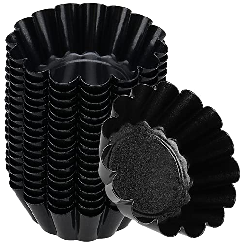 SINJEUN 18 Pack 6.5cm Egg Tart Mold, Mini Cake Muffin Mould, Bottom Diameter 4.5 cm Non-Stick Tart Tin Pans, Carbon Steel Cupcake Mould Baking Cups Tart Case Baking Tool for Pudding, Cookie, Black
