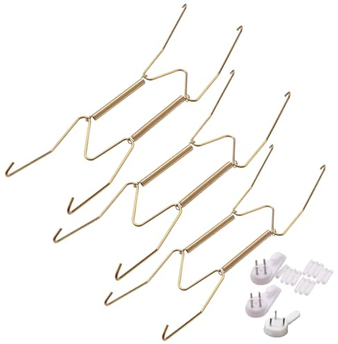 VBSJAH Cintres pour plaques murales en acier invisible,3 Crochets Muraux Ongles Non marquants, Un Jeu de 12Manchons de Protection Transparents, Rond Assiette Murale,Art décoratif(6/8/10 pouces)