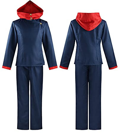 Zhongkaihua Itadori Yuuji Cosplay Costume Japanese High School Uniform Hoodie Jacket and Pants Full Sets for Halloween Anime Role Play Outfits Blue