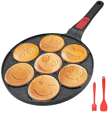RANX INGST Pancake Pan Induction, Non Stick Mini Crepe Pan with Detachable Handle, Pancake Mold with 7 Holes for Kids, Oven Safe, Black