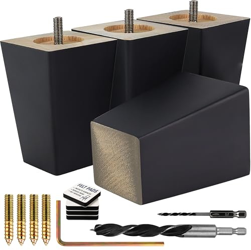 Airy Abode Premium Black Square Furniture Legs (Full Install Kit) - Pick Your Size and Color