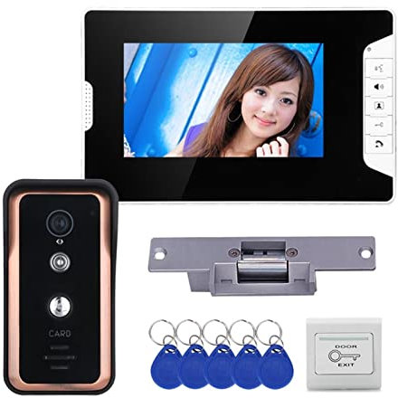 Videoportero con cámara de alta definición, Wired 7 pulgadas Video Portátil Video Video Intercom Sistema de timbre 1 Monitor 1 RFID IR-CUT Cámara + bloqueo magnético eléctrico Audio claro, Fácil de in