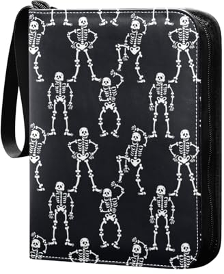 Lustige Skelette Halloween Sammelkartenalbum 4 Taschen Kartenordner 50 Seiten 400 Karten PU Reißverschluss Kartenbinder Aufbewahrungshalter für Sportspielkarte