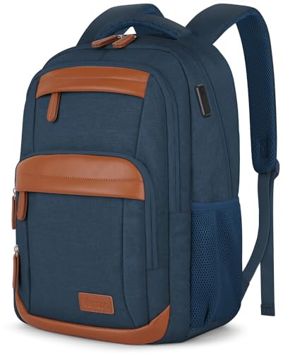 VSNOON Travel Laptop Backpack, 15.6 inch Work Bag School Laptop Bag with USB Charning Port, Water Resistant Laptop Rucksack for Men Women, Lightweight Business Backpack Mens, Gift, Blue Brown