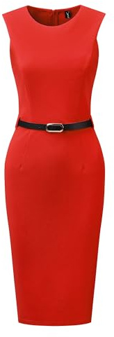 Allegra K Mujer Vestido Lápiz sin Mangas Escote Redondo Cinturón Oficina