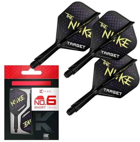 Target Darts Luke Littler K Flex Alette e Sistema di Aste, No.6 (Corto, 19mm) | Confezione da 3 Alette Kflex all in One, The Nuke Player Edition Accessori Freccette | Freccette K-Flex