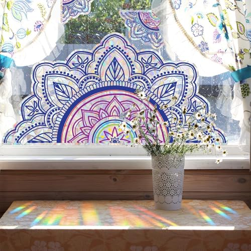VIDSTW Fensterbilder Selbstklebend Fensteraufkleber 28Cm x 50Cm Suncatcher Sticker Vogelschutz Aufkleber für Fenster Fenstersticker für Fenster Glas Spiegel Türen Kühlschränke (Mandala)