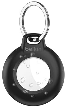 Belkin Waterproof Apple AirTag Secure Holder with Key Ring, Durable Scratch-Resistant AirTag Case, Protective AirTag Keychain Accessory for Keys, Pets, Luggage, Backpacks, and More - Black (1-pack)