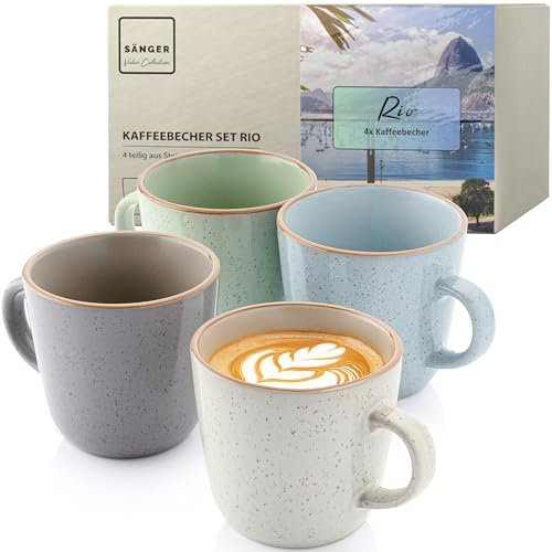 Sänger Rio | Kaffeebecher 4 teilig, Steingut Tassen Set für 4 Personen, Tassen multifunktional, spülmaschinen- mikrowellenfest, Coffee Mug Teetasse, Kaffeetassen bunt 430 ml | VALUE COLLECTION