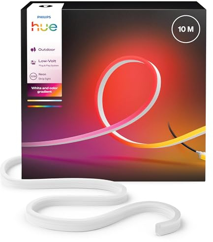 Philips Hue Neon Outdoor 10 meter Multicolor led-list,1 100 lm, livfulla led-lampor och stämningsljus, flexibel utomhusbelysning och väggbelysning inomhus, Chromasync, vädertålig, app-och röststyrning