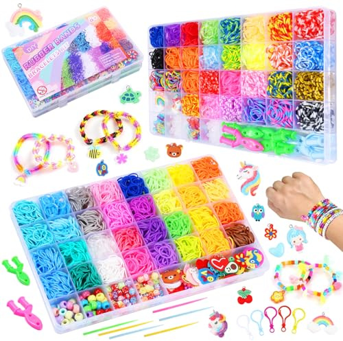 Zaxiva 5000+ Elastiskt Armbandsset, 62 färger, 2 lådor, DIY elastiskt loom bands-set, barnarmband, halsband, leksaker med förvaringslåda, present till pojkar och flickor