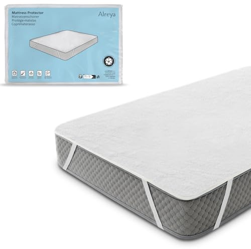 Alreya Matratzenschoner 160x200 cm - Atmungsaktiv, Oeko-TEX, Baumwolle, mit 4 Eckgummis, 90° Waschbar - wasserdichte Matratzenauflage 160 x 200 cm
