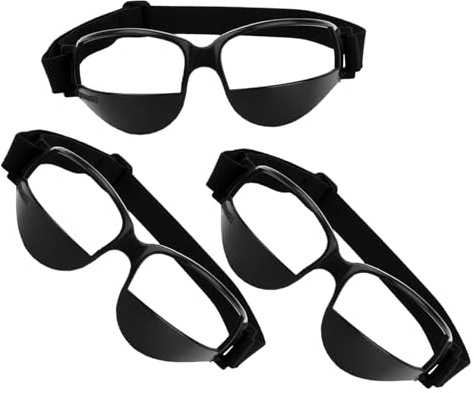 WHAMVOX Lot de 3 Lunettes de Protection pour Basketball Noires Ajustables Sangle Élastique, Lunettes de Sécurité Respirantes pour Entraînement Équipe Extérieure et Dribble Professionnel