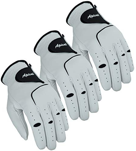 Apical Premium Leather Golf Glove Stable Grip Mens Golf Gloves Durable Value Pack (Pack of 3) Genuine Cabretta Leather Golf Gloves Men Left Hand (Regular Sizes) (Medium/Large, Left Handed)