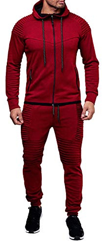 amropi Conjunto de Chándal para Hombre Chandal de Jogging Sudadera con Capucha y Pantalones L,Rojo