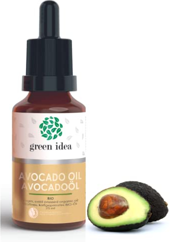 Green idea - Avocadoöl BIO kaltgepresst | Gesichtsöl für Haut, Haare und Gesicht | Glas-Flasche mit pipette | Natrue-Zertifikat - Gesichtspflege Augenpflege VEGAN 25 ml