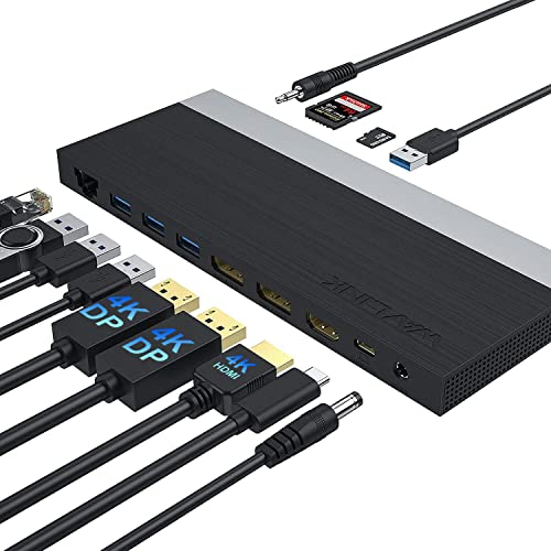 Estación de Acoplamiento USB-C de Triple Pantalla WAVLINK con Carga de 65 W para computadora portátil Compatible con MacOS y Windows(2 DisplayPort, 1 HDMI, 4 Puertos USB 3.0, SD/TF, Gigabit Ethernet)