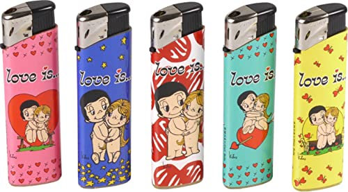 Accendino usa e getta Love is ... di simoneto, plastica, accensione piezoelettrica, 5 motivi per ogni 10 pezzi