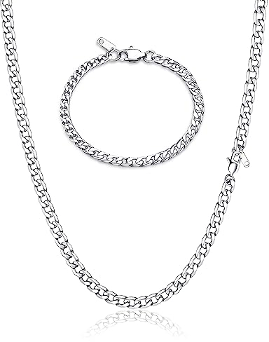LOLIAS Panzerkette Herren Edelstahl Personalisiert 5/9MM Breite Glieder Hip-Hop Edelstahl Kette Mann Halskette und Armband Herren Silber für Männer Jungen Länge 46-55CM wählbar