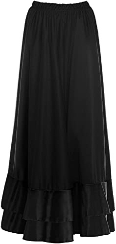 Falda Flamenca Niña Partilandia, Falda Ensayo Larga Volante Simple/Doble para Niña, 10 Años, Negro/ Rojo, Perfecto para Baile, Fiesta y Feria