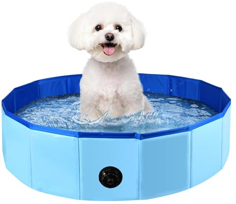 Hundpool, vikbar simbassäng, 80 x 20 cm hundpool, blå bärbar PVC stort hundbadkar, bärbar hundbadkar simbassäng för inomhus och utomhus