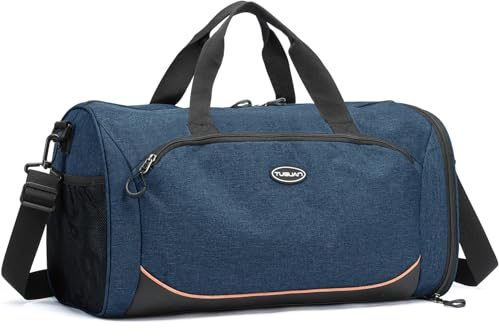 TUGUAN Sports Gym Duffle Bag for Men, 30L Small Cabin Holdall for Travel With Shoes Compartment & Wet Pocket, Lightweight Weekend Overnight Duffel for Women's Swimming Workout, Blue