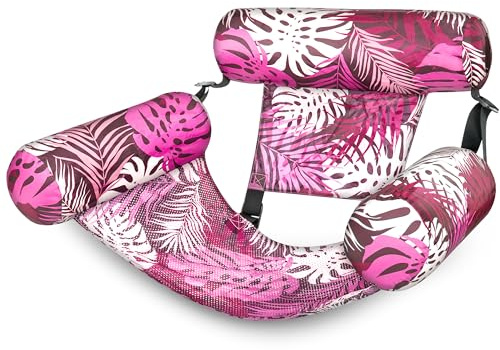 SLOOSH Pool Floats Chairs Adult,Inflatable Pool Lounge,Plant Pattern Floating Mat Hammock,Blow up Water Chairs Noodles rafts for Party Summer Water Beach Fun,Pink Leaves