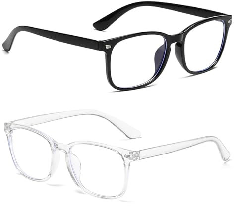 2-Pack Blue Light Blocking Glasses for Women Men, Reading glasses, Anti Glare Clear Computer Glasses to Prevent Eye Strain, Black frame