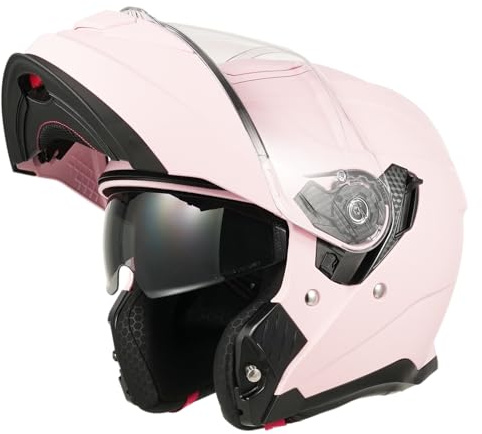 MY Casco Moto Modular 935, Homologado ECE 22.06 con Viseras Dobles para Hombre y Mujer (Rosa, XS)