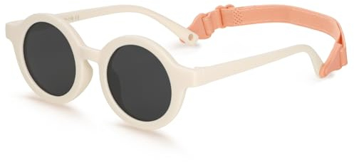 BTHRORO Lunette de Soleil Enfant, Polarisées Lunette Soleil Bebe Anti UV400 Protection Flexible Lunettes de Soleil avec Sangle Réglable pour 0-2 Ans Fille et garçon