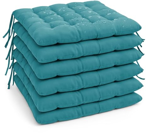 MANEMI Pack 6 Cojín para Silla 45x45x5 cm｜Repelente al Agua y fácil de Limpiar｜con Cintas de sujeción Uso Interior y Exterior｜Ideal para Comedor, terraza, jardín u Oficina