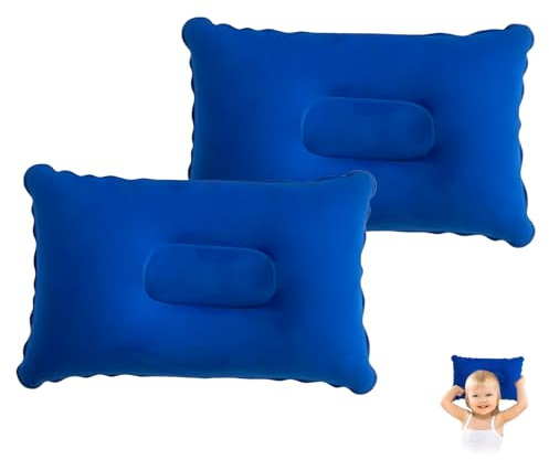 Cryluxial 2 Pack Inflatable Travel Pillows, Ultralight Compact Blow Up Camping Air Cushions, Portable Air Neck Pillows for Hiking, Beach, Flights, Backpacking, and Outdoor Travel Use – Blue