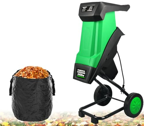 Nicvrea Trituratore Elettrico per Foglie da 2400 W con Ruote, Cippatore a 4500 Giri/Min, Attrezzo per La Pulizia del Giardino, Macchina per Compostaggio
