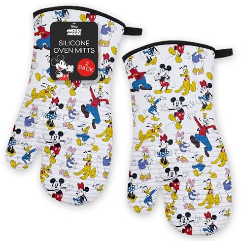 Disney Mickey Silicone Oven Mitts, Set of 2 7x13.5, Heat Resistant 450F