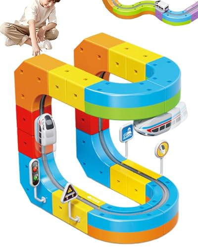 Electric Train Set, Tren Eléctrico Infantil, Diseño 3D Integrable con Vagón Motorizado, Educativo para Niños de 4 a 8 Años (55Pcs)